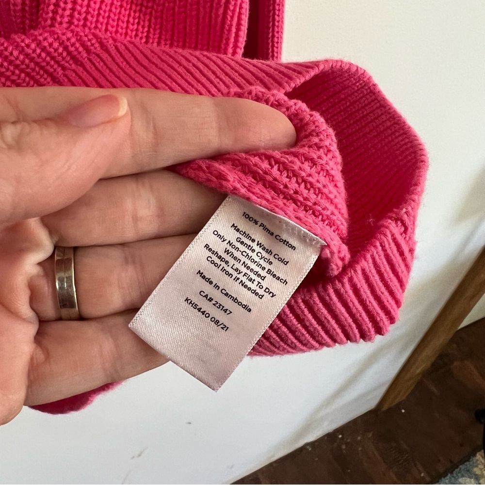 Talbots Pink Pima Shaker Stitch Bishop Sleeve Cardigan - Picture 9 of 10
